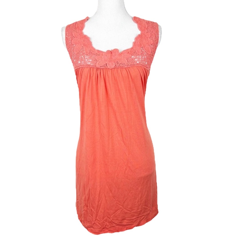 Debbie Miller Dress Women Medium Lace Collar Sleeveless Orange Tie Back for Rigo